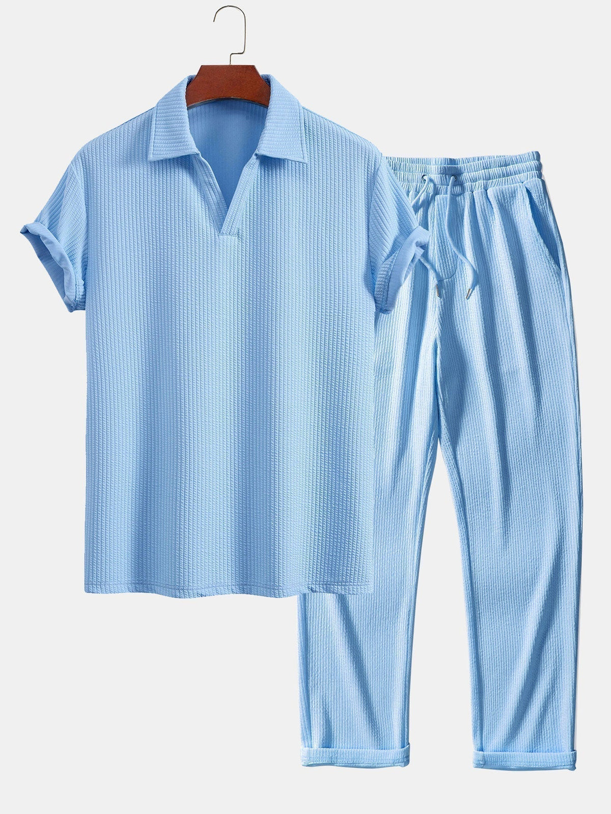 Thorne Men's Textured V-Neck Polo & Trousers Set – photo 3