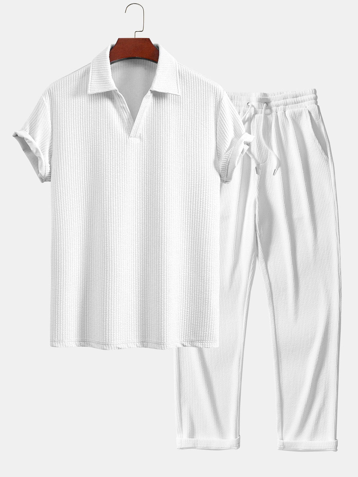 Thorne Men's Textured V-Neck Polo & Trousers Set – photo 4