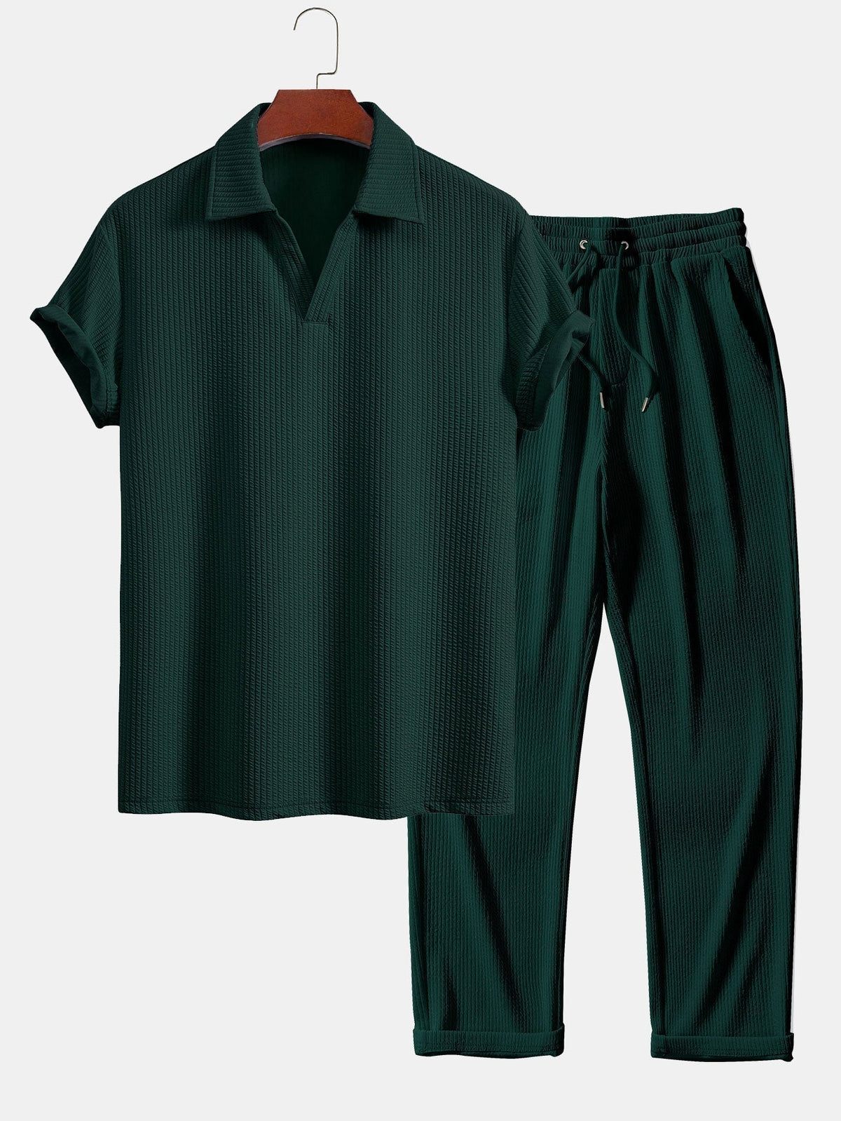 Thorne Men's Textured V-Neck Polo & Trousers Set – photo 5