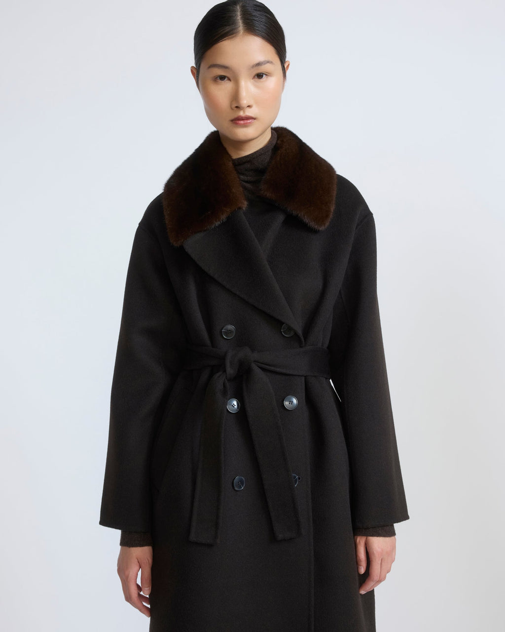 Vivienne | Belted Coat with Detachable Plush Collar - Chestnut – photo 2
