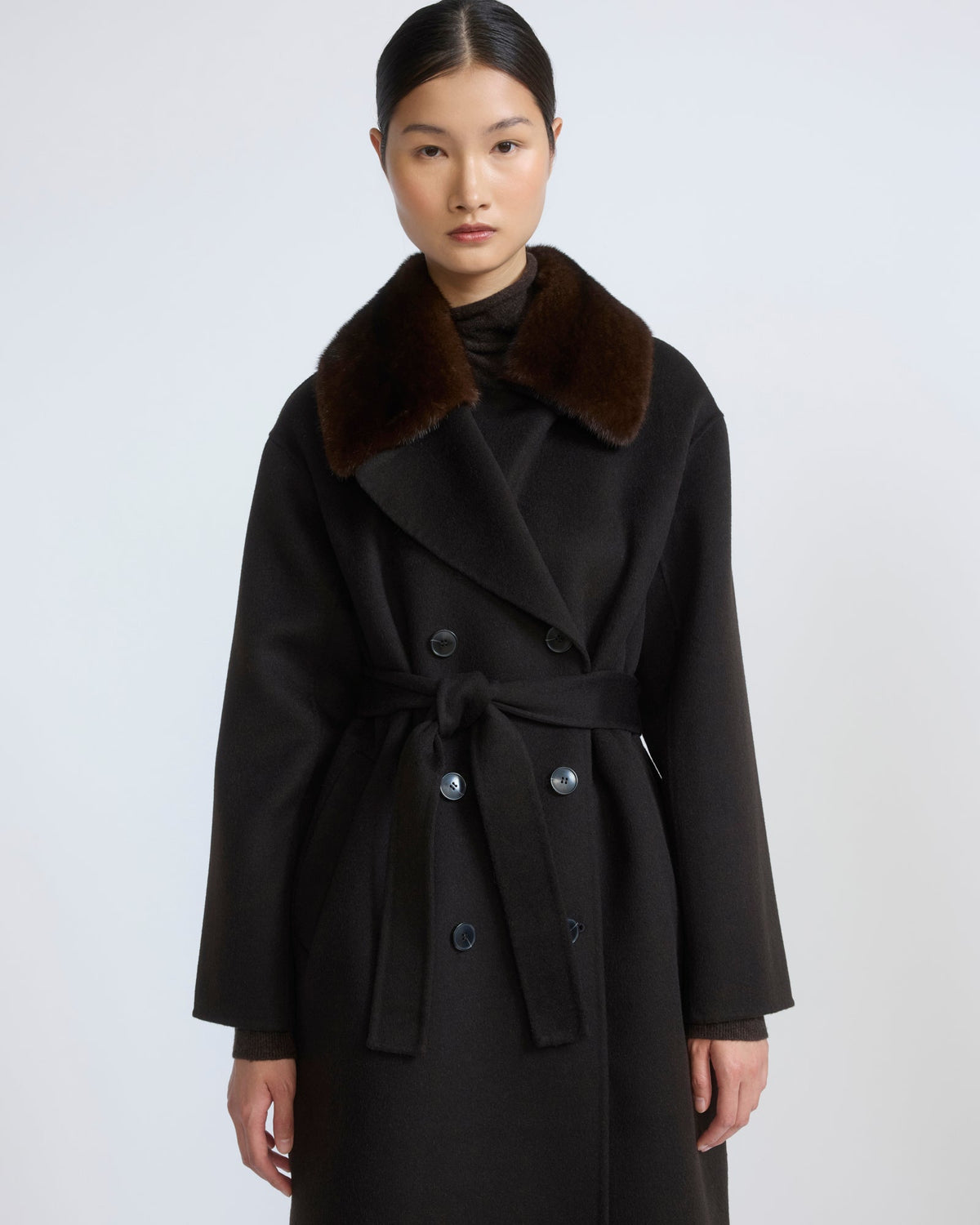 Vivienne | Belted Coat with Detachable Plush Collar - Chestnut – photo 2