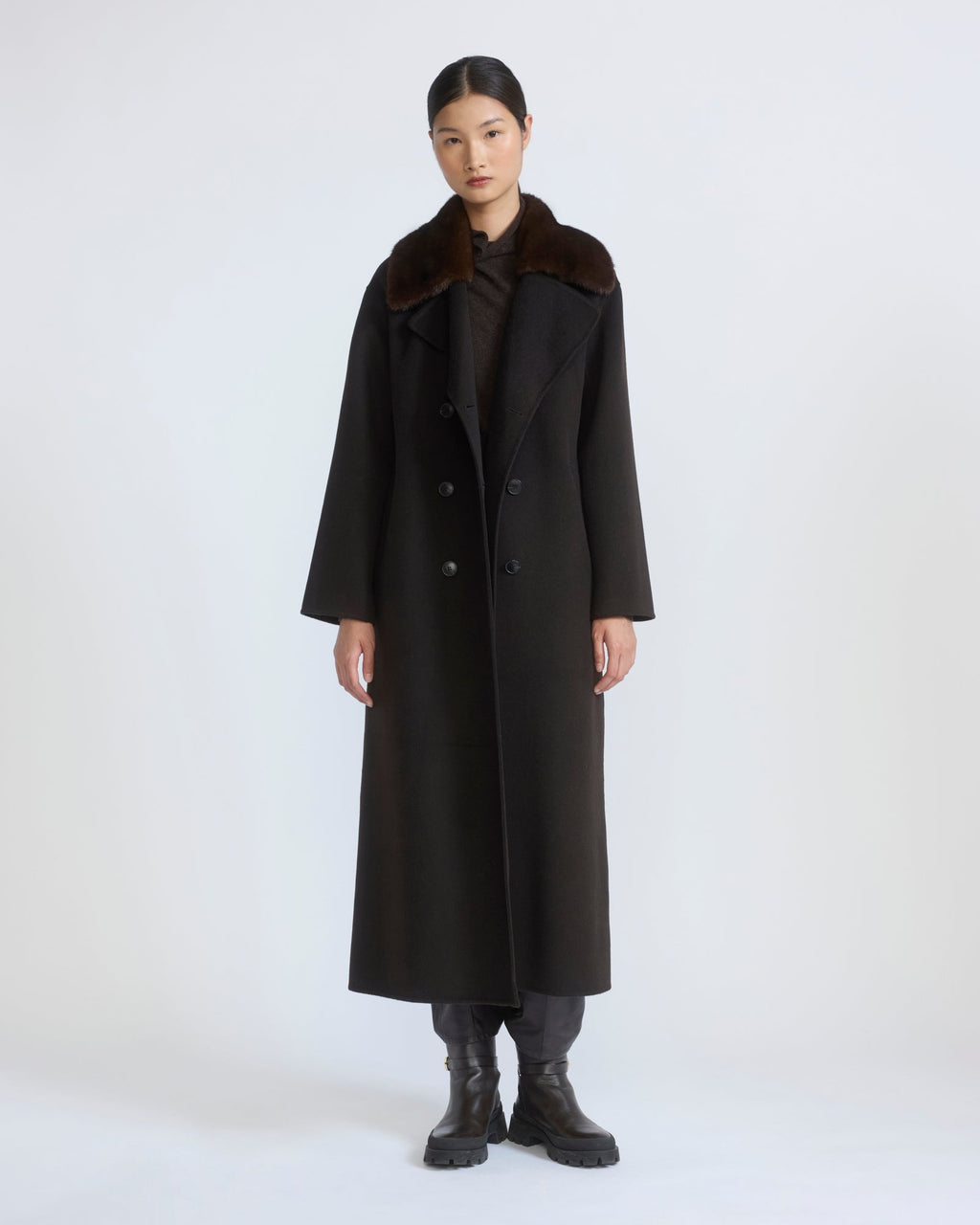 Vivienne | Belted Coat with Detachable Plush Collar - Chestnut – photo 3