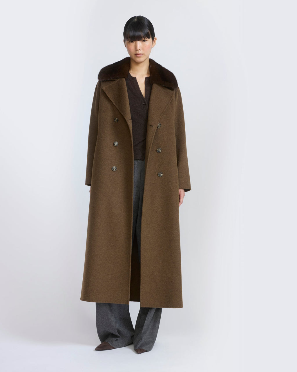Vivienne | Belted Coat with Detachable Plush Collar - Espresso – photo 2