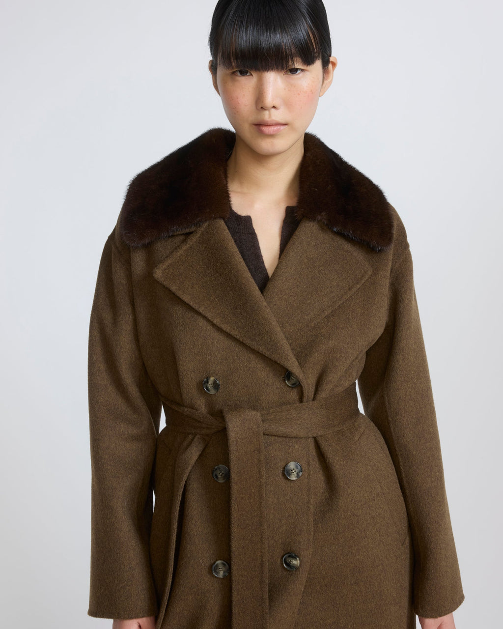 Vivienne | Belted Coat with Detachable Plush Collar - Espresso – photo 4