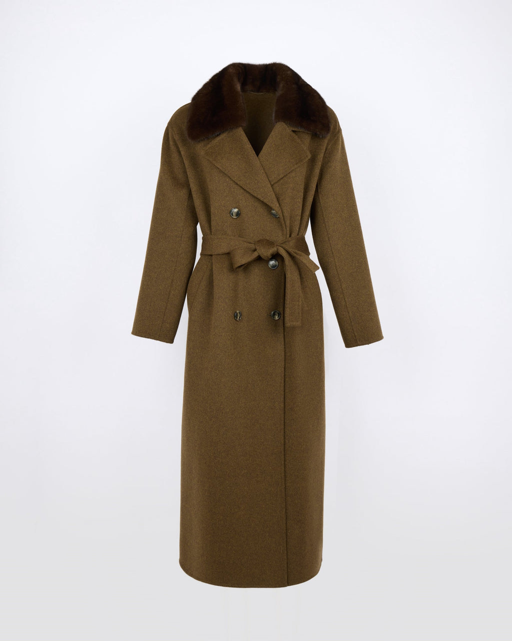 Vivienne | Belted Coat with Detachable Plush Collar - Espresso – photo 6