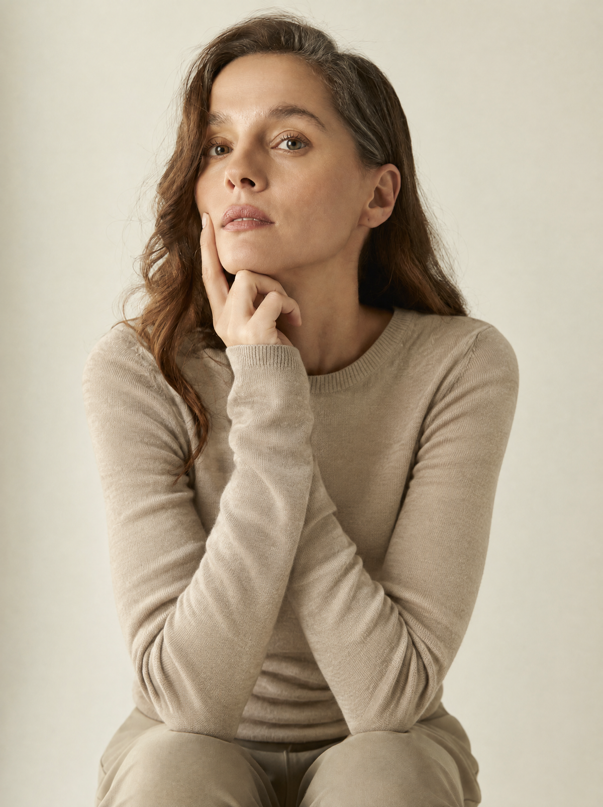 Vivienne | Double-Knit Crew-Neck Jumper – Sand