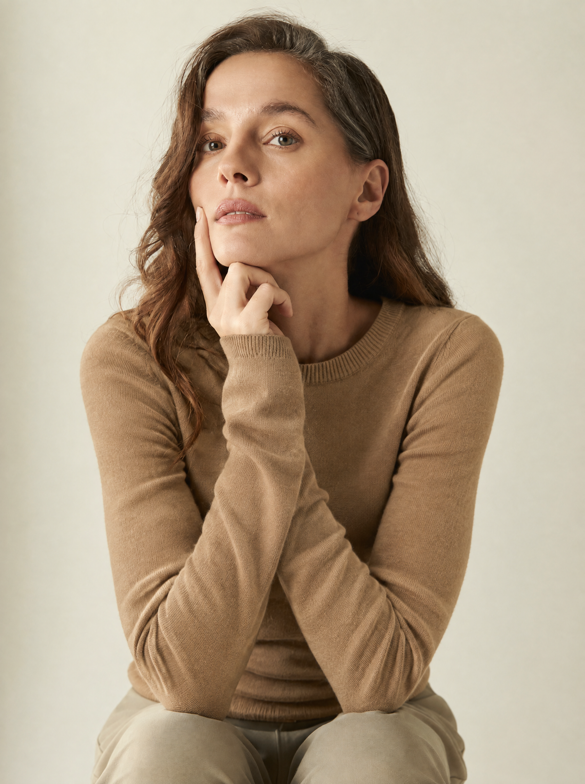 Vivienne | Double-Knit Crew-Neck Jumper – Camel